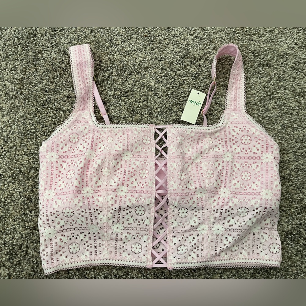 NWT Women’s Aerie Lace Crop Top Pink Size M